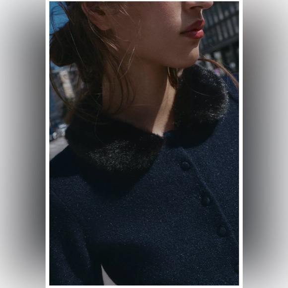 ZARA NWT Faux Fur Trim Combination Cardigan - Picture 10 of 14